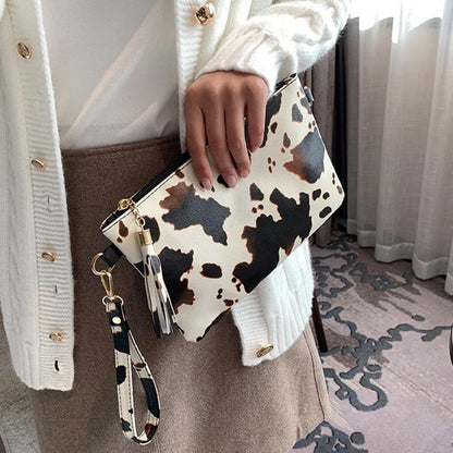 Women Handbag Clutch Leopard Print Cow Print Small Bag Purse Party Large Capacity Envelope Wristlet Bag PU Briefcase