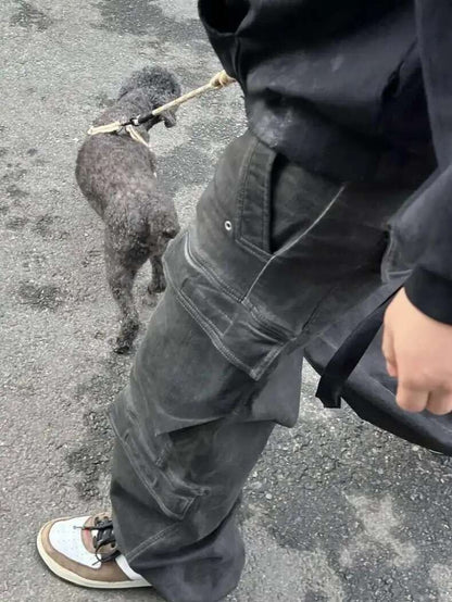 PFNW High Street Drawstring Zipper Sliced Wide Leg Cargo Pants Msn's Casual Loose Straight Trousers Loose Denim Pants 28W5963