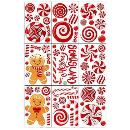 Christmas Gingerbread Man & Candy Cane Window Stickers - Sweet Holiday Decals for Bedroom Living Room Glass Holiday Home Decor