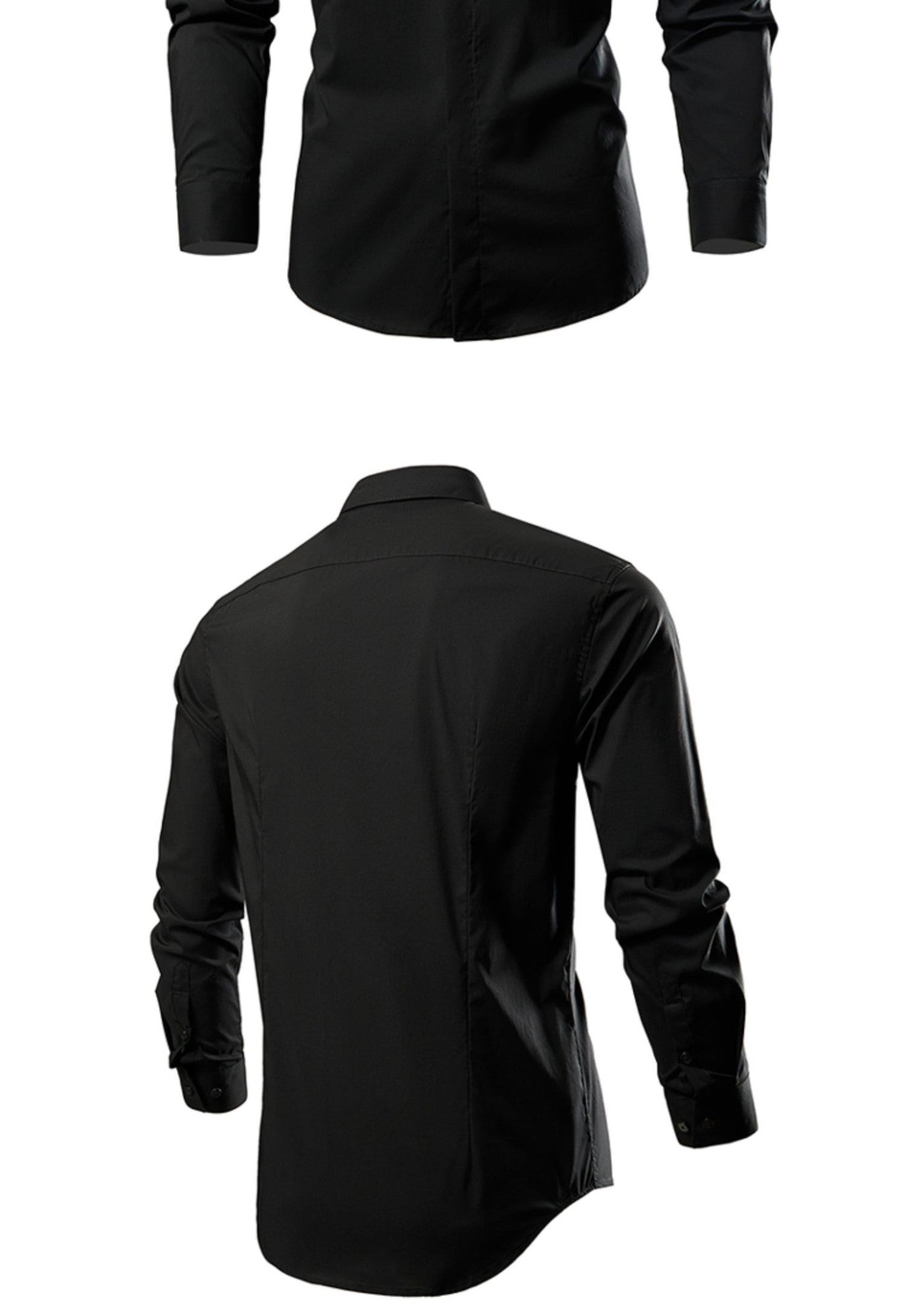 Black Mens Embroidered Long Sleeve Shirt, Black Single Breasted Lapel Casual Shirts, Asian Size M-6XL