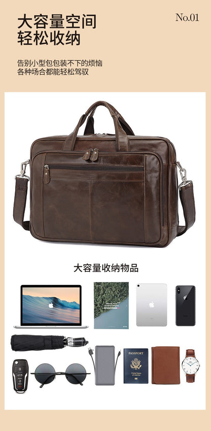 High Quality Genuine Leather Men Briefcase Business bag Crazy Horse Leather Large 17"inch Laptop Bag male Portfolio Office Case