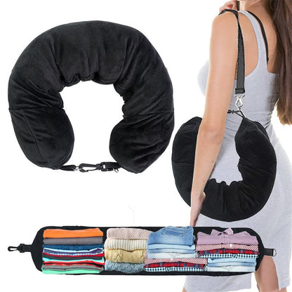 Portable Travel U-shaped Pillow Self-filling Carryable Clothing Luggage Pillowcase Solid Color Multifunctional Airplane Pillow