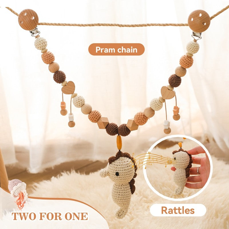 Baby Crochet Stroller Toys Wooden Hanging Ocean Stroller Teething Rattle Bell Animal Mobiles Gym Stroller Pendants Gifts Toys