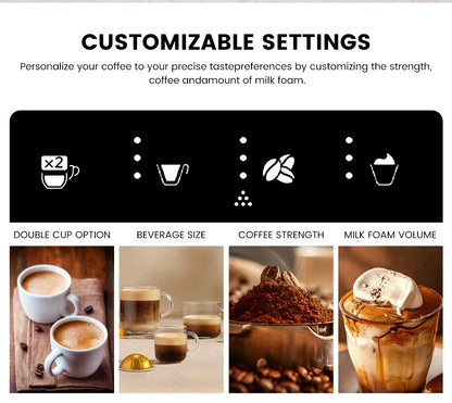Máquina de Café Expresso Automática Mcilpoog M3 – Espumador e Reservatório de Leite Integrados, 7 Variedades de Café, Tela Sensível ao Toque