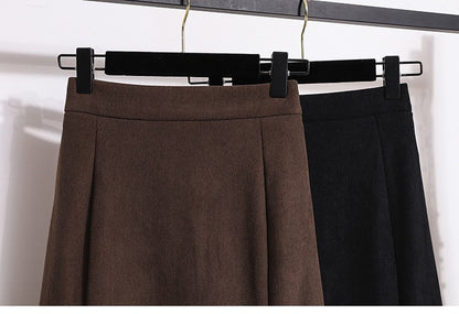 Plus Size Skirt Women 2024 Winter High Waist Elastic Velvet A Line Mermaid Skirt Korean Style Elegant Brown Or Black Long Skirts