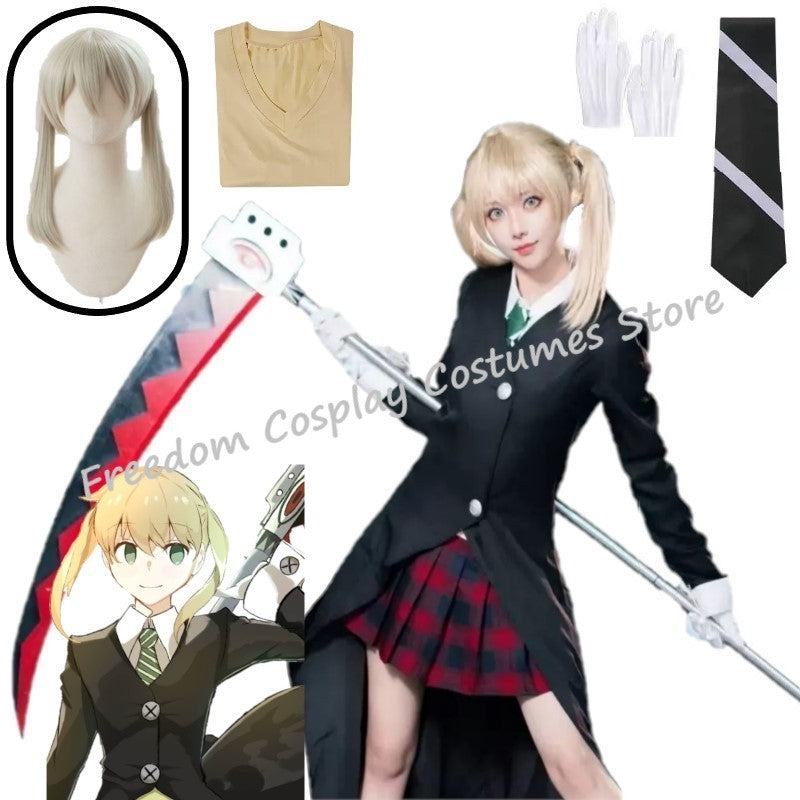 Maka Albarn Cosplay Anime Soul Eater Costume Adult Women Skirt Gloves Uniform Suit Halloween Party Role Play Outfit Maka Cos wig
