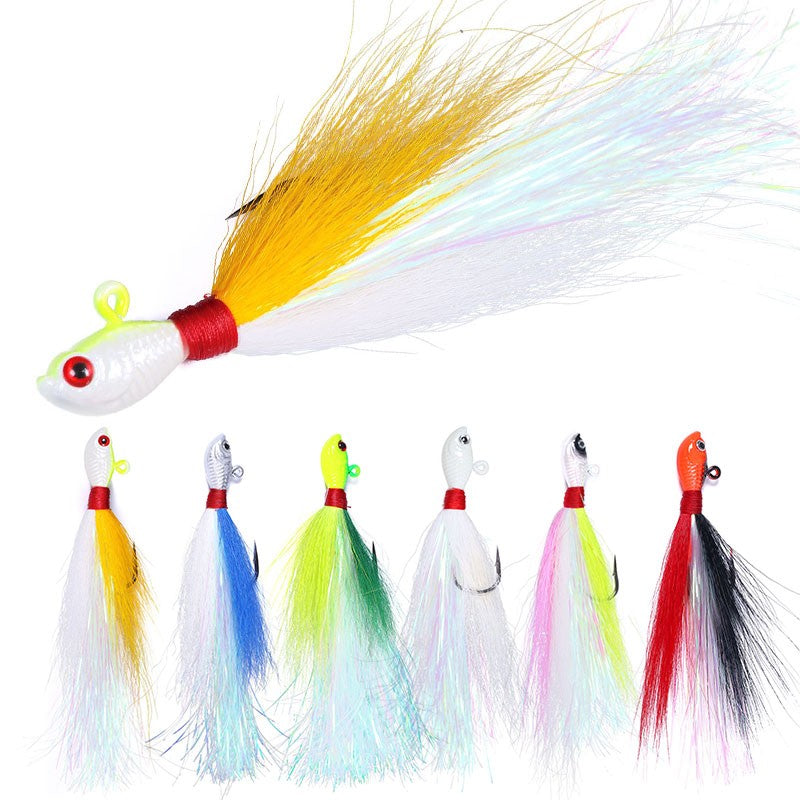 Jigs de Bucktail Cabeça Anzol Olhos 3D Isca 7g 14g 28g 56g Pelo de Veado Pena Anzol Barba Isca de Jigging Pesca