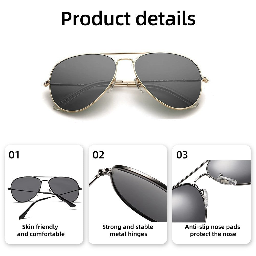 Classic Retro Pilot Sunglasses Men Luxury Metal Black Aviation Sun Glasses Male Fashion Driving Vacation Shades UV400 Polarized
