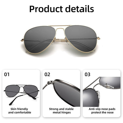 Classic Retro Pilot Sunglasses Men Luxury Metal Black Aviation Sun Glasses Male Fashion Driving Vacation Shades UV400 Polarized