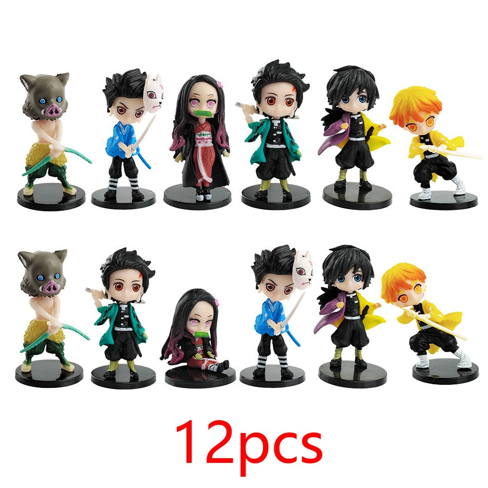 6 unidades/12 unidades/conjuntos Q Posket Atacado de Miniaturas Demon Slayer Kimetsu No Yaiba Pequenas Bonecas de PVC Decoração de Mesa