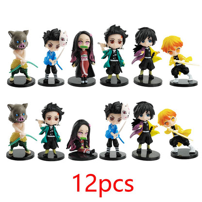 6 unidades/12 unidades/conjuntos Q Posket Atacado de Miniaturas Demon Slayer Kimetsu No Yaiba Pequenas Bonecas de PVC Decoração de Mesa