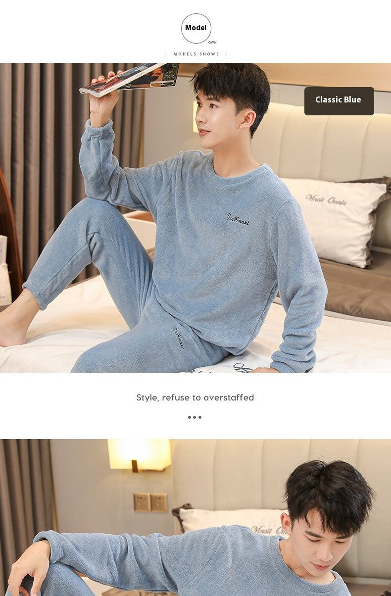 Pajamas Men's Women's Fall and Winter Coral Velvet Homewear Suit Thickened Padded Homewear Couples Large Size Winter Homewear