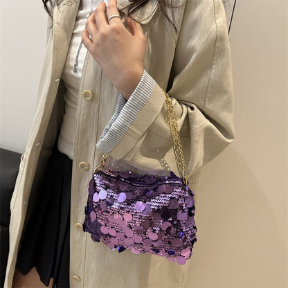Sequin Evening Party Shoulder Bags for Women Lightweight Portable Ladies Chain Crossbody Bag Solid Color Casual Female Handbag
