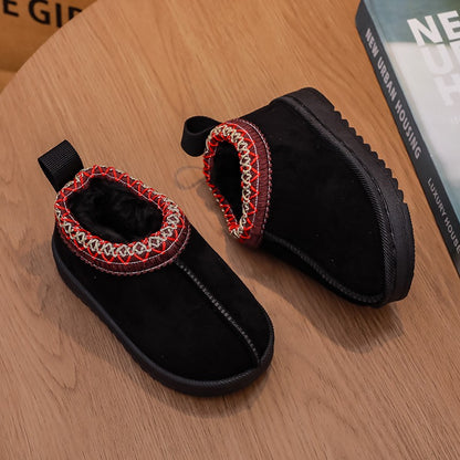 New Fashion Children's Ankle Boots Soft Winter 2025 Causal Girls Cotton Shoes Solid Color Kids School Plush Boots Warm Versatile