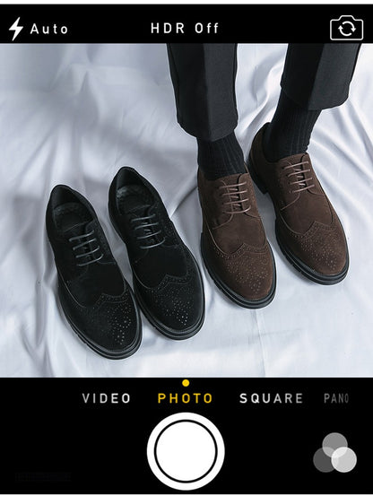 New 46 large size abrasive leather Brock carved business dress shoes for men round head lace-up casual shoes