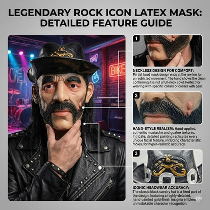 Motorhead Lemmy Mask Realistic Latex Figure Cosplay Head Cover For Halloween Shows Rock Band Fan Collection