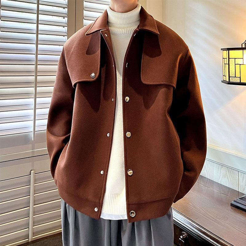 Winter Short Woolen Coat Men Warm Retro Thickened Woolen Jacket Men Streetwear Korean Loose Woolen Coat Mens Oversized Overcoat