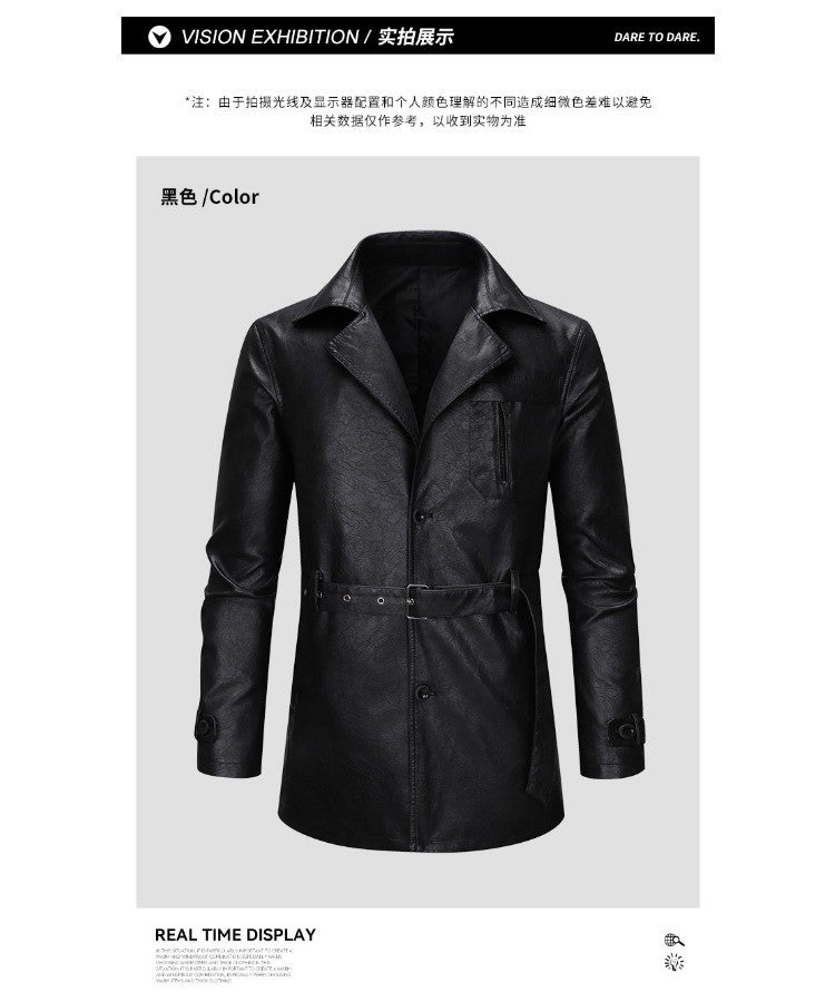 New Mid-length Men's Leather Jacket Spring and Autumn Fashion Functional Lapel PU Jacket Retro Men's Motorcycle Leather Jacket