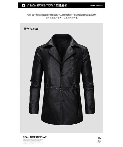 New Mid-length Men's Leather Jacket Spring and Autumn Fashion Functional Lapel PU Jacket Retro Men's Motorcycle Leather Jacket