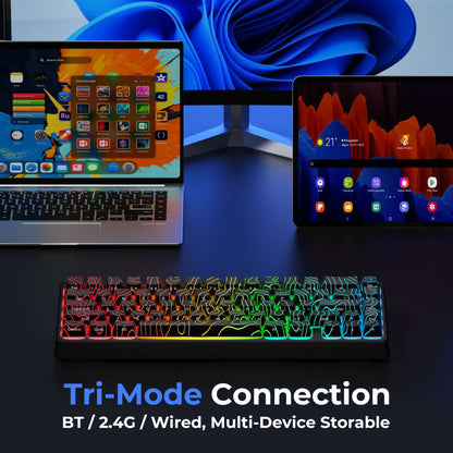 Teclado Mecânico XVX M67 JadeStone com Teclas IMD-Tech Hot Swappable Design Gasket Teclado com Retroiluminação RGB Personalizada Tri-Modo
