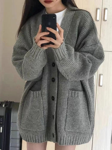 Cardigan for Women Solid Novelties in Chic Office Wear Vintage Korean Streetwear Clothing Sales Y2k Loose Knitted Sweater Woman