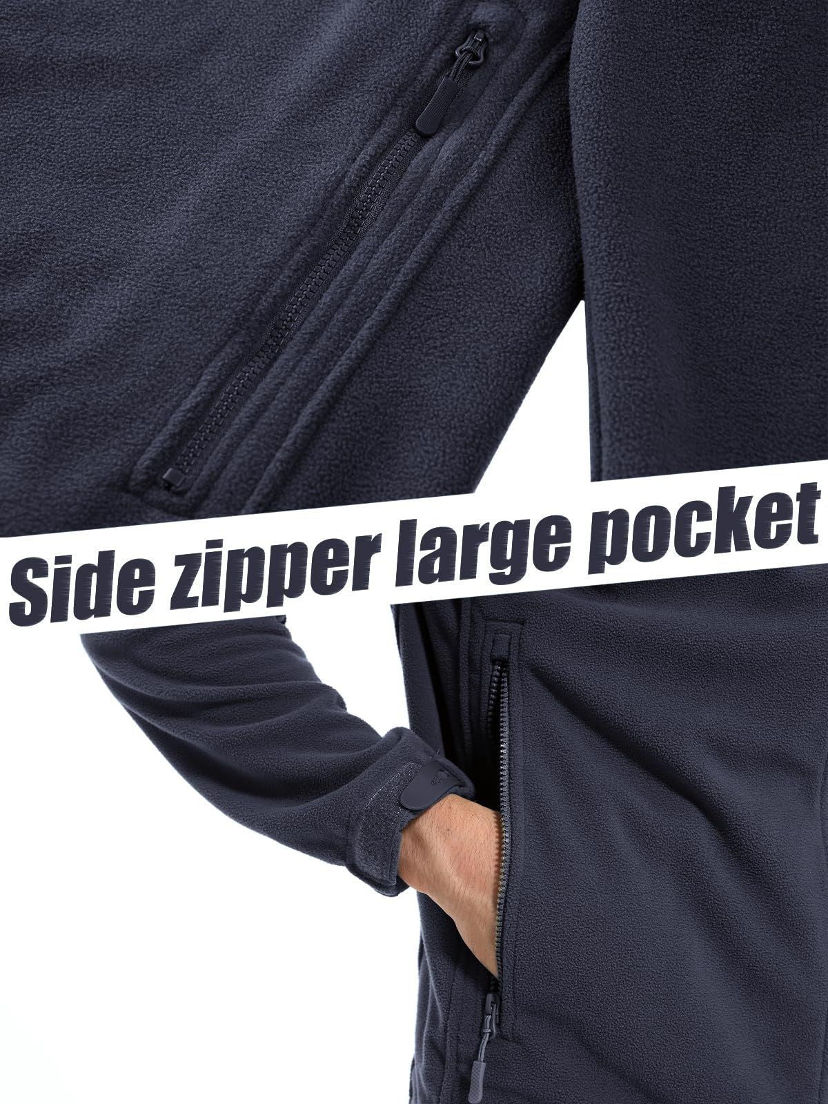 TACVASEN Spring Winter Fleece Jacket With Hoodie Mens Hooded Fleece Jacket Full-Zip Up Outdoor Windproof Hooded Warm Work Coat
