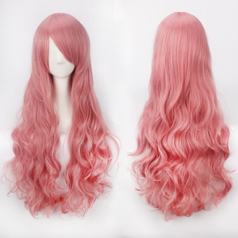 Peruca de anime colorida estilo cosplay europeu e americano, com rede de fivela para comércio exterior, universal, 80CM de comprimento, encaracolada de fibra sintética