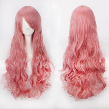 Peruca de anime colorida estilo cosplay europeu e americano, com rede de fivela para comércio exterior, universal, 80CM de comprimento, encaracolada de fibra sintética