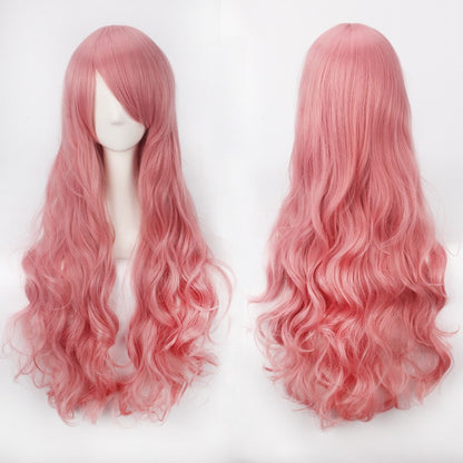 Peruca de anime colorida estilo cosplay europeu e americano, com rede de fivela para comércio exterior, universal, 80CM de comprimento, encaracolada de fibra sintética