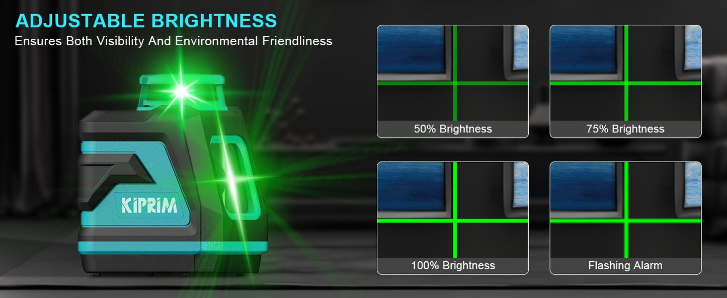Kiprim Nível a Laser 2 Linhas/5 Linhas Nível de Nivelamento Automático 360 Ferramenta de Construção Equipamento de Luz Verde Laser Profissional Cruzado