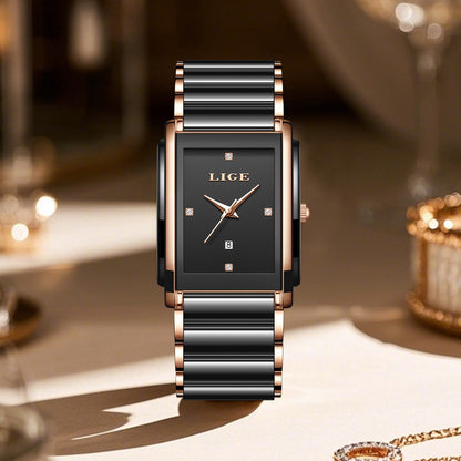 LIGE Fashion Elegant Watch for Women Japanese Movement Ceramics Strap Luxury Ladies Bracelet Quartz Watches Gifts Reloj Mujer