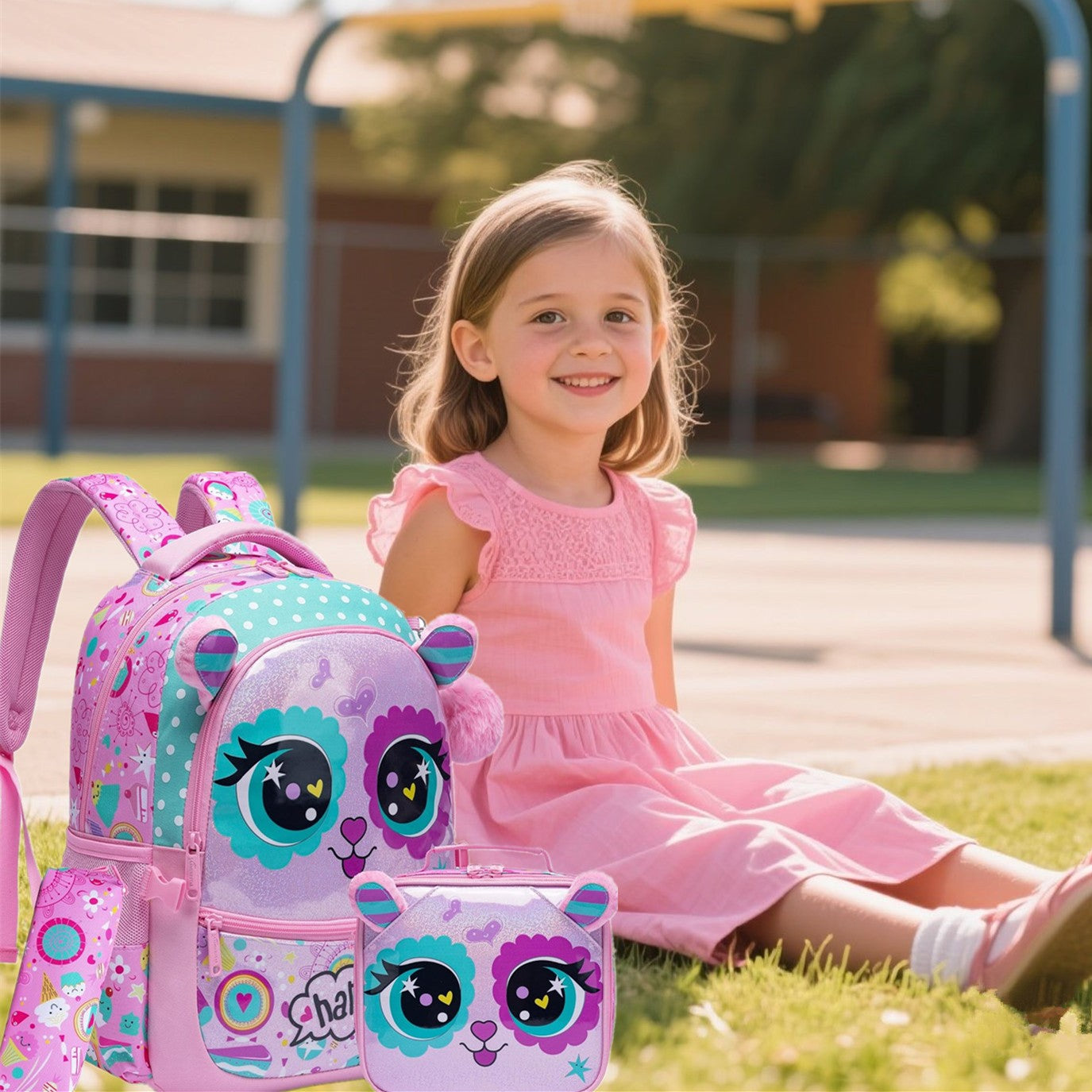 Mochila com Design de Animais Fofos para Crianças Mochila Escolar com Lancheira Grande Capacidade Leve para Estudantes Presente Perfeito