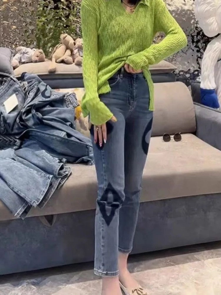 Trendy High Waist Slim Fit Denim Pants Women's Summer New Sle Elastic Straight Leg Jeans Cotton Stretch Denim Light Color