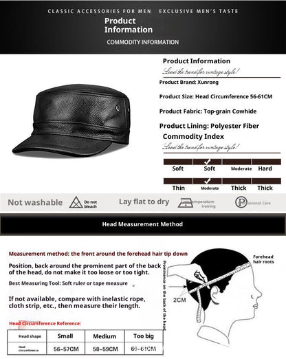 Winter Genuine Leather Flat-Top Cap | Men's Casual Cowhide Baseball Cap Lightweight and Breathable Classic Timeless Design