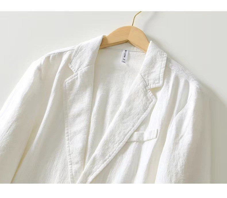 White Cotton Linen Suit Coat Men's Spring Summer Pure Color Slim Casual Business Thin Mens Blazer Jacket Comfortable Breathable