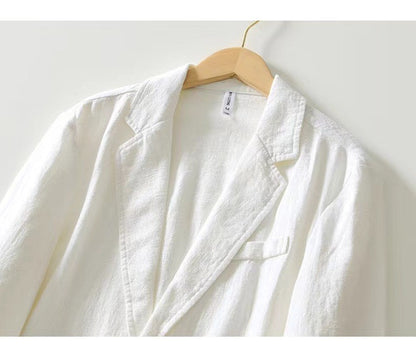 White Cotton Linen Suit Coat Men's Spring Summer Pure Color Slim Casual Business Thin Mens Blazer Jacket Comfortable Breathable