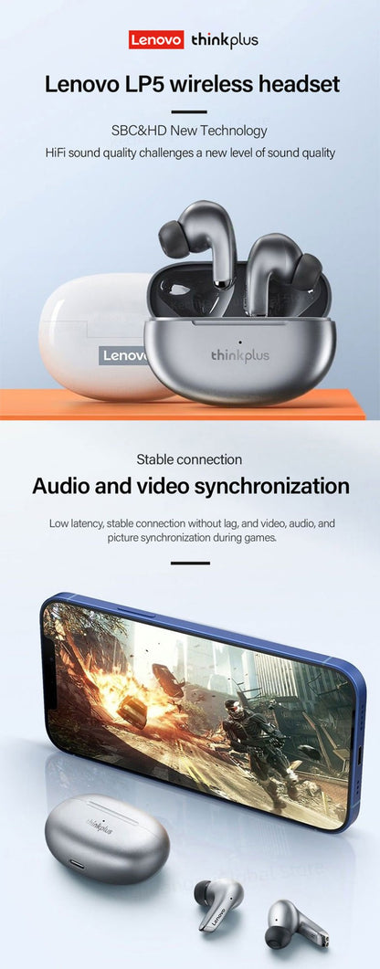 Lenovo LP5 TWS Bluetooth Earphone 9D Stereo HiFi Sports Waterproof Wireless Earbuds for iPhone 13 Xiaomi Bluetooth Headphones