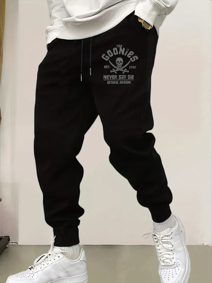 Calça Esportiva Masculina Estampada Caveira Pirata Goonies Básica Calças Cintura Elástica Macia Calças Outono com Cordão Unissex