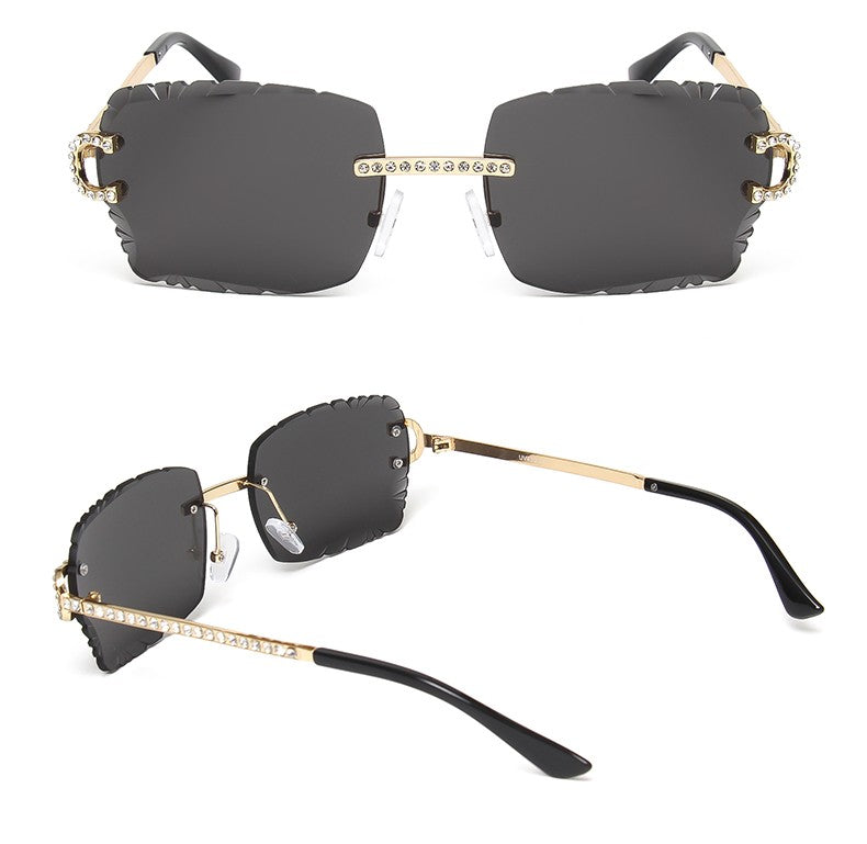 Fashion Rimless Square Sunglasses Vintage Diamond Brand Design Cut Lens Sun Glasses Men Women Metal Frame Luxury UV400 Eyewear