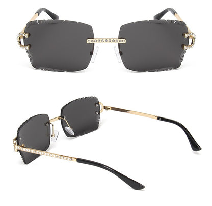 Fashion Rimless Square Sunglasses Vintage Diamond Brand Design Cut Lens Sun Glasses Men Women Metal Frame Luxury UV400 Eyewear
