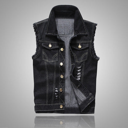 Cowboy vest men's spring and autumn new slim fit denim vest jacket men's casual sleeveless vest denim top with two chest pockets