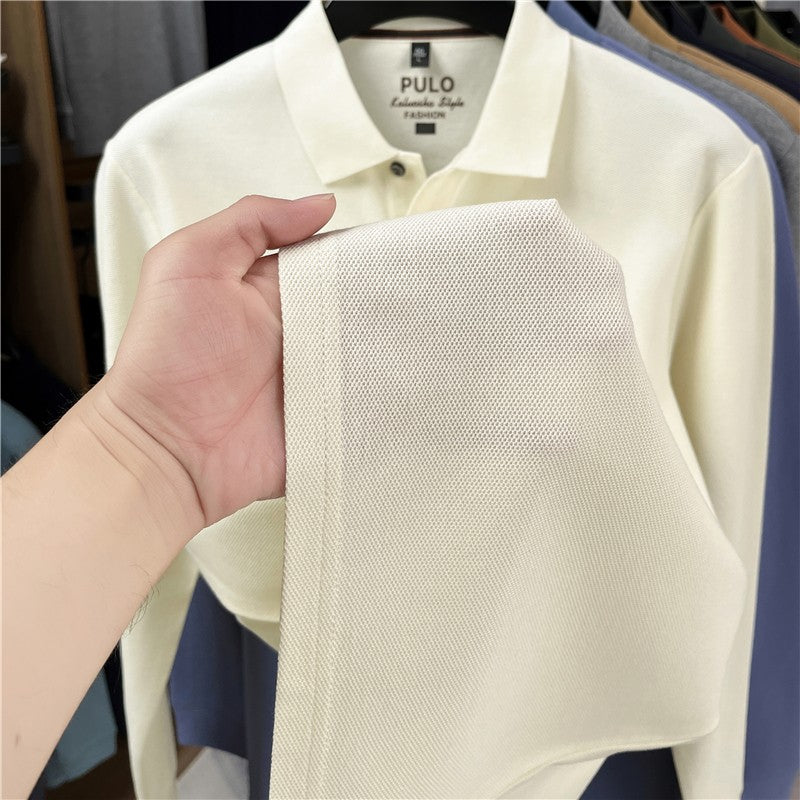 100Cotton High-Quality Men's Polo Shirt Placket Embroid Breathable Long Sleeve Autumn Lapel T-Shirt Business Casual Menswear