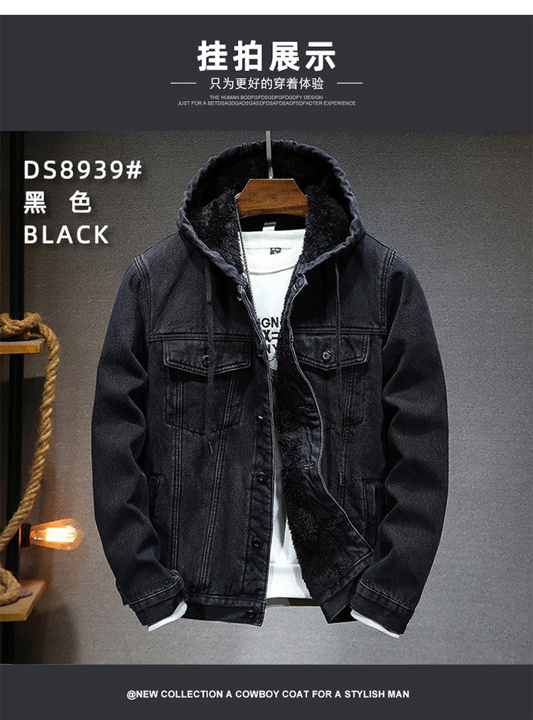 Thicker Winter Jacket Men Warmer Hooded Denim Lambswool Hooded and Padded Denim Jacket Imitation Lamb Wool Fleece Mens Clothes
