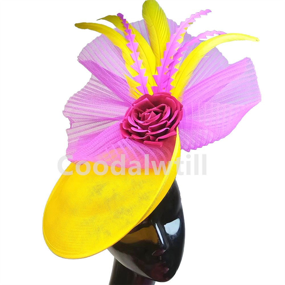 Navy Mesh Fascinator Wedding Women Hat Ladies Royal Ascot Headpiece For Festival Party Pillbox Cap Flower Headwear Church Event