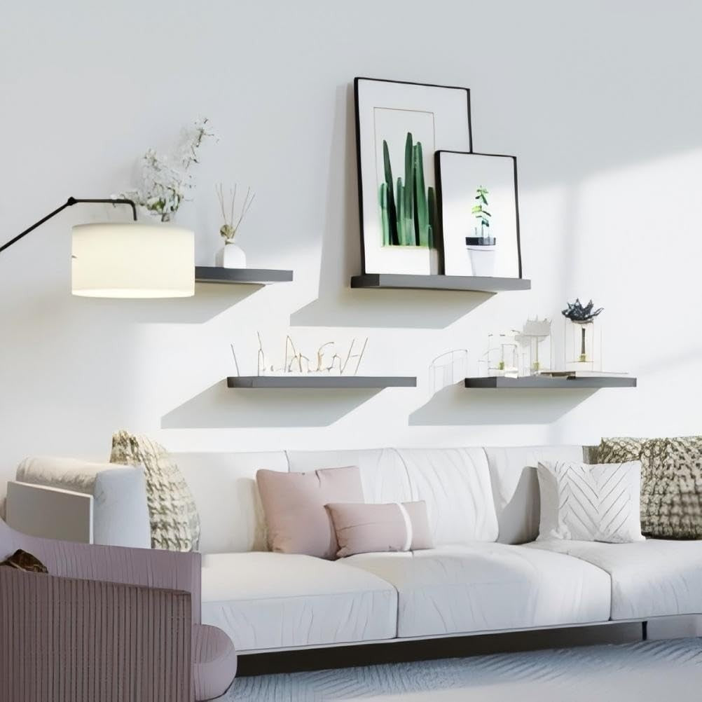 Bowillon White Floating Shelves for Wall Decor, Wall Mounted Shelves for Bedroom, Living Room, Kitchen, Bathroom Shelves Black