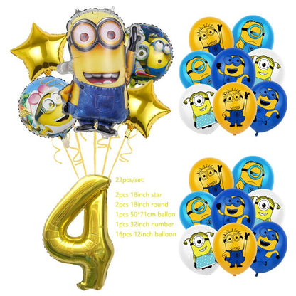 Anime Minion Themed Party Decorations Party Tableware Set Plates Cups Birthday Balloons Big Eye Yellow Man Party Favors Supplies