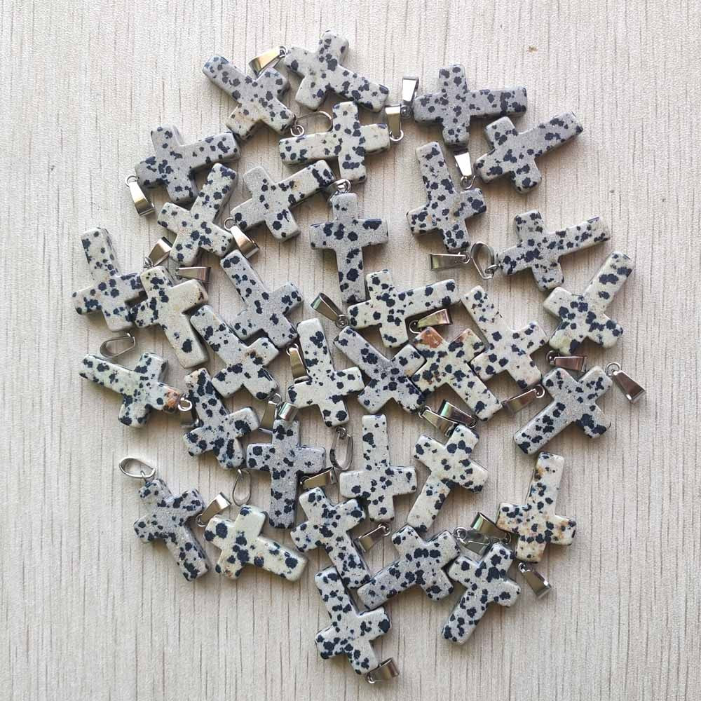Wholesale 50pcs/lot Fashion Hot Sell Natural Stone Mixed Color Assort Cross Pendants Charms Fit Necklaces Jewelry Making