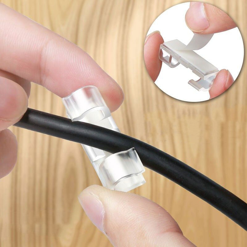 20/100 peças Grampos Organizadores de Cabos Suporte de Fio Transparente Gerenciador de Fios de Casa Escritório Enrolador de Linha de Dados USB Protetor de Ganchos