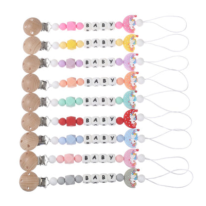 Personalized Name Baby Pacifier Clips Cartoon Moon Silicone Teether Nipple Chain For Nursing Chew Toys Baby Dummy Holder Chain