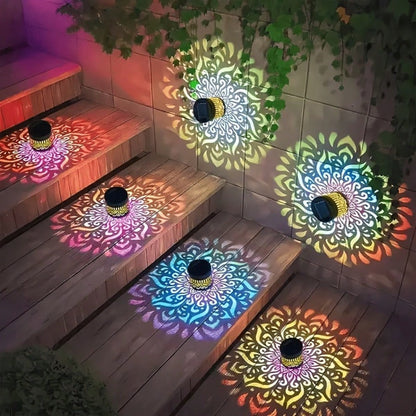 2Pcs Solar-Powered Mandala Metal Hollow Outdoor Wall Lamp, Outdoor Garden Solar Lamp